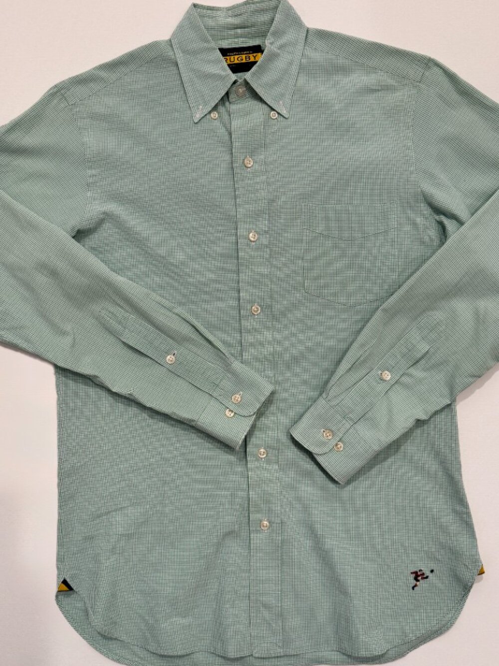RARE Rugby Ralph Lauren Green Gingham Button Down w/ Kicker Logo (Men's small)